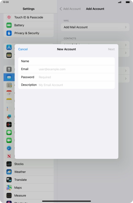 Press Email and key in your email address.