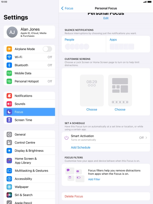 Press People and follow the instructions on the screen to select which contacts you would like to receive calls and notifications from when the selected focus mode is active.
