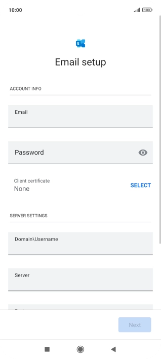 Press Password and key in the password for your email account.