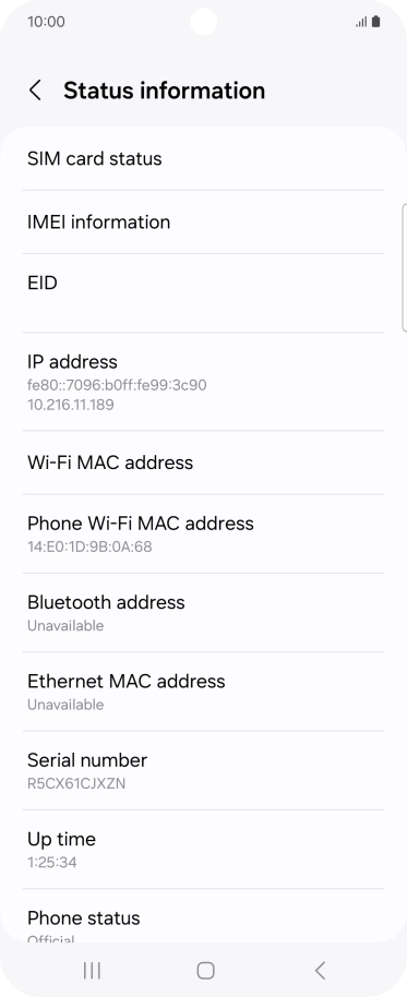 Your phone's EID number is displayed below EID.