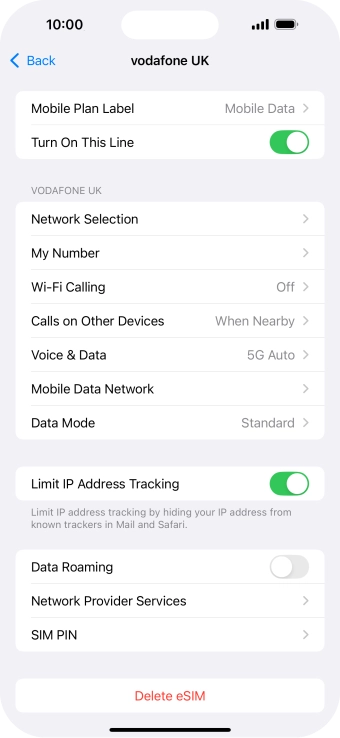 Press Delete eSIM and follow the instructions on the screen to delete your eSIM.