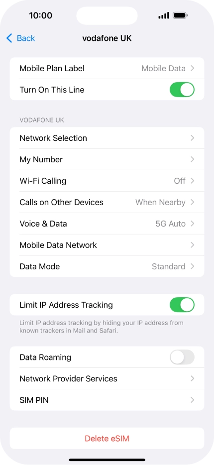 Press Delete eSIM and follow the instructions on the screen to delete your eSIM.