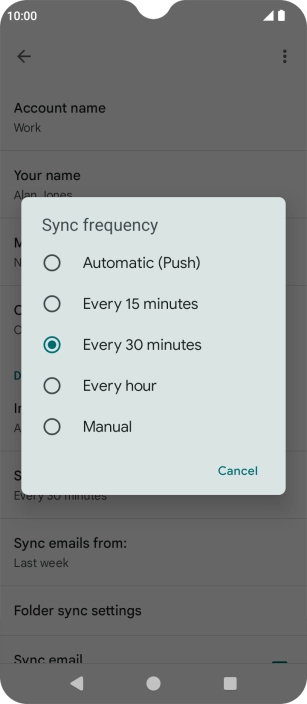 Press the required setting.