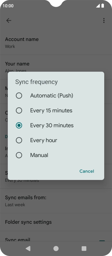 Press the required setting.