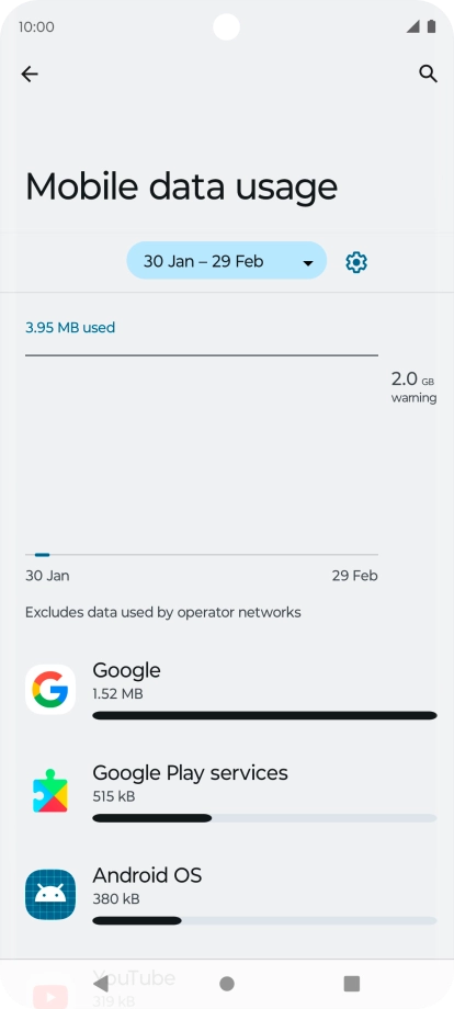 The data usage for each application is displayed below the name of the application.