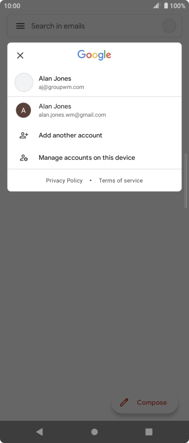 Press the required account.