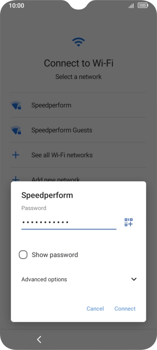 Key in the password for the Wi-Fi network and press Connect.