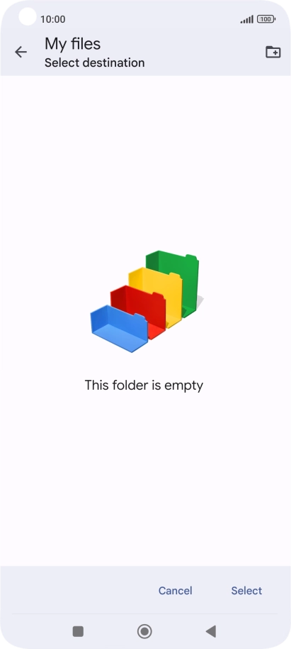 To create a new folder, press the new folder icon and follow the instructions on the screen to create a new folder.