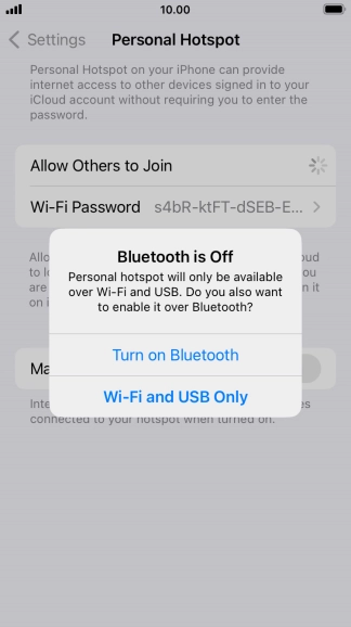 If Wi-Fi is turned on, press Wi-Fi and USB Only.