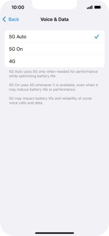 To turn on automatic switch between 5G and 4G, press 5G Auto.