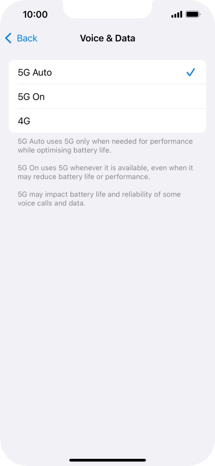 To turn on automatic switch between 5G and 4G, press 5G Auto.