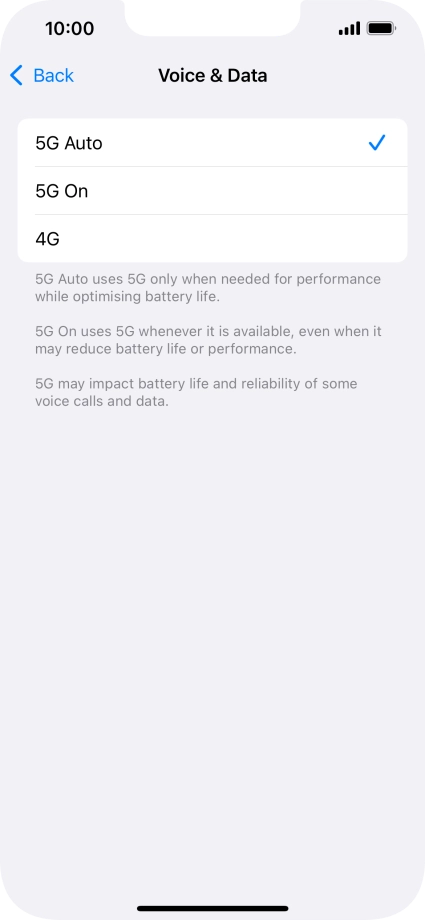 To turn on automatic switch between 5G and 4G, press 5G Auto.