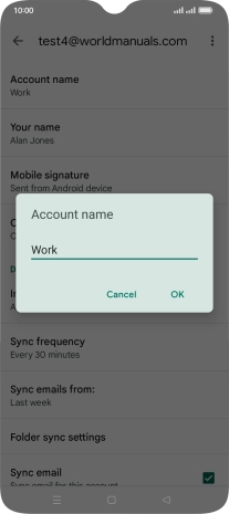 Key in the required name for the email account and press OK.