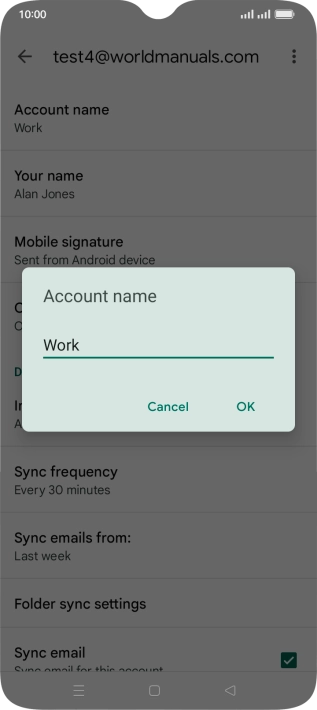 Key in the required name for the email account and press OK.
