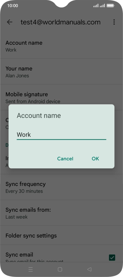 Key in the required name for the email account and press OK.