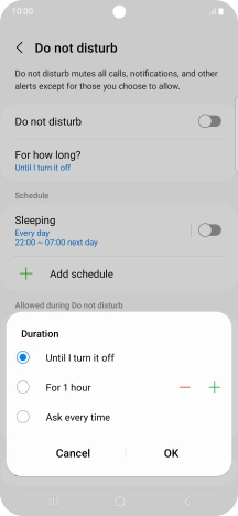 Press the required setting.