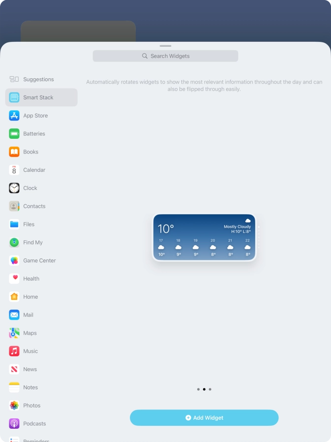 Slide your finger right or left on the screen to select the required widget size. Slide your finger right or left on the screen to select the required widget size.