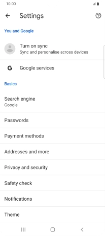 Press Privacy and security.