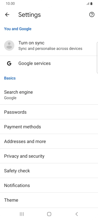 Press Privacy and security.
