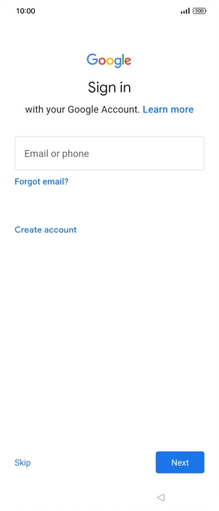 Press Email or phone and key in the username for your Google account.