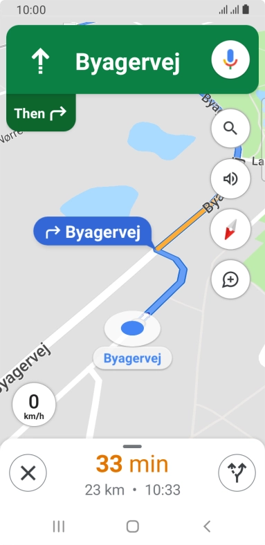 The travel information at the bottom of the screen shows your estimated time of arrival and distance to destination.