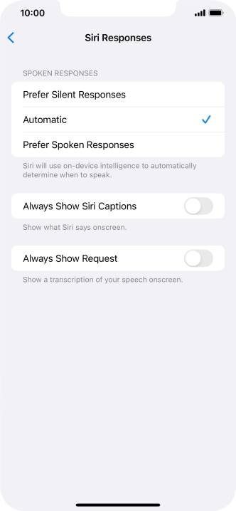 Press the required setting.
