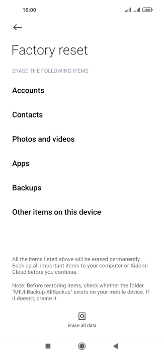 Press Erase all data.