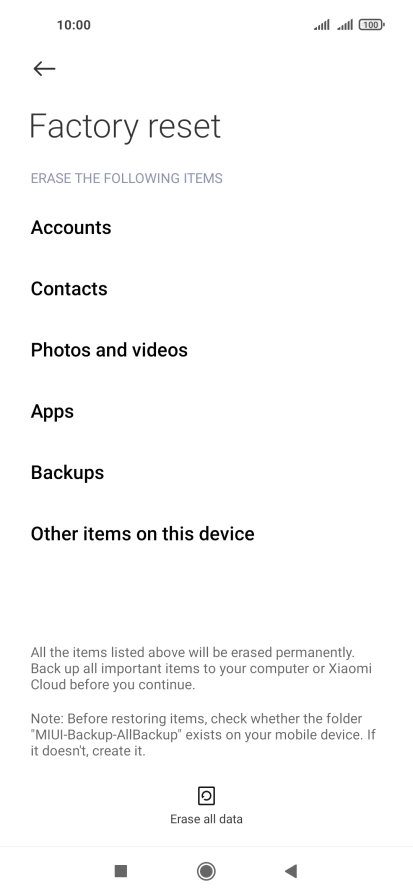 Press Erase all data.