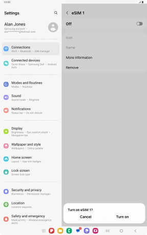 If you turn on eSIM, press Turn on. If you turn on eSIM, press Turn on.