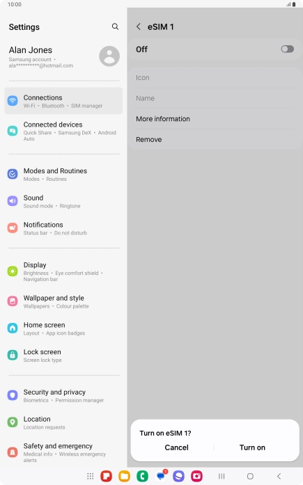 If you turn on eSIM, press Turn on. If you turn on eSIM, press Turn on.