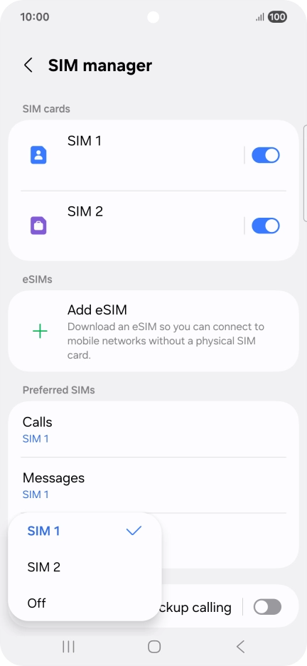 Press the required setting.