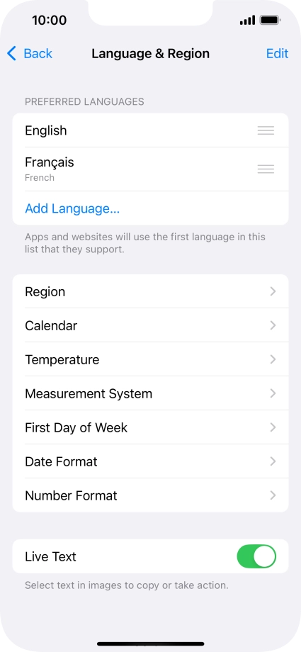 To subsequently select another language as the default language, press the move icon next to the required language and drag it to the top of the list.