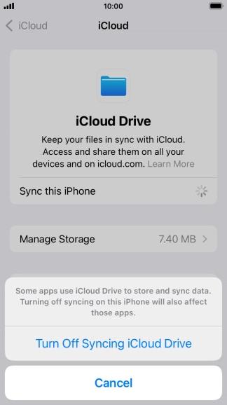 If you turn off the function, press Turn Off Syncing iCloud Drive.