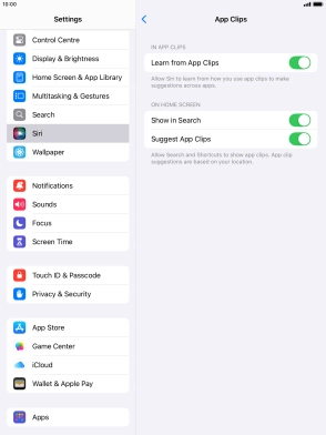 Press the indicators next to the required settings to turn them on or off.