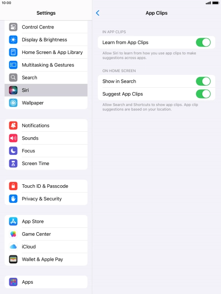 Press the indicators next to the required settings to turn them on or off.
