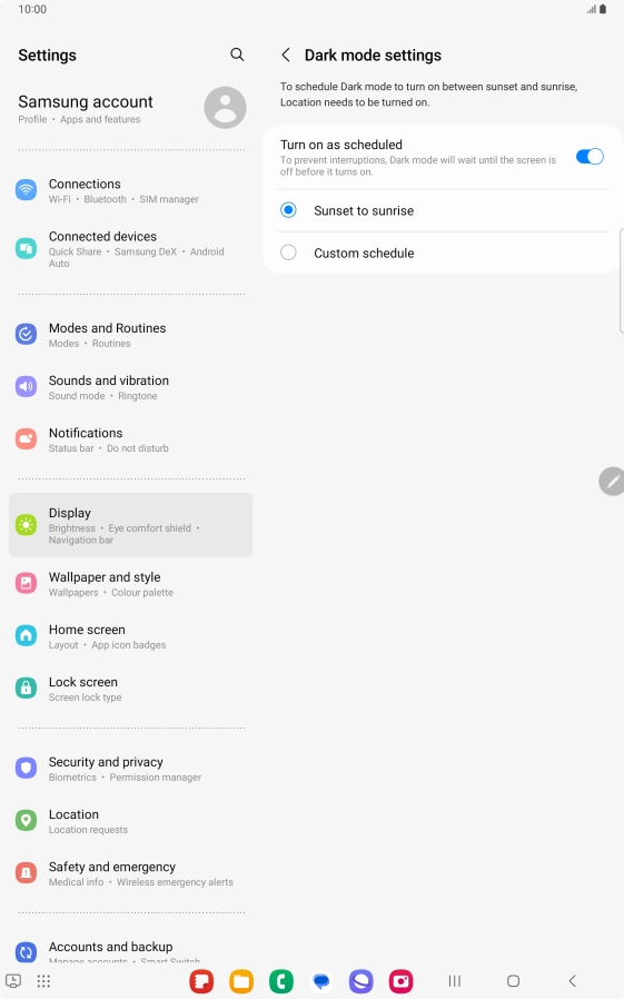 Press the required setting.
