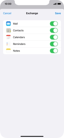 Press the indicators next to the required data types to turn synchronisation of each data type on or off.