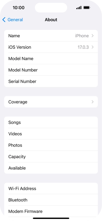 Your phone's software version is displayed next to iOS Version.