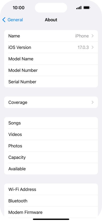 Your phone's software version is displayed next to iOS Version.
