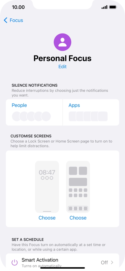 Press People and follow the instructions on the screen to select which contacts you would like to receive calls and notifications from when the selected focus mode is active.