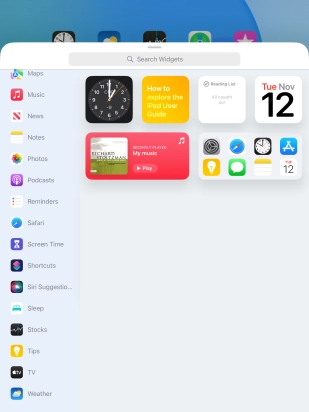 Press the required widget. Press the required widget.