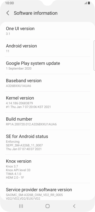 Your phone's software version is displayed below Android version.