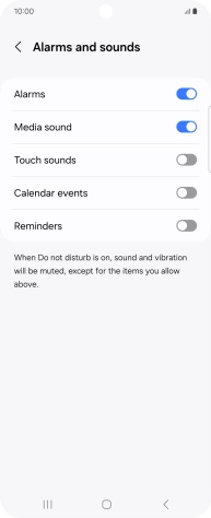 Press the required settings to turn sound and vibration for the selected functions on or off.