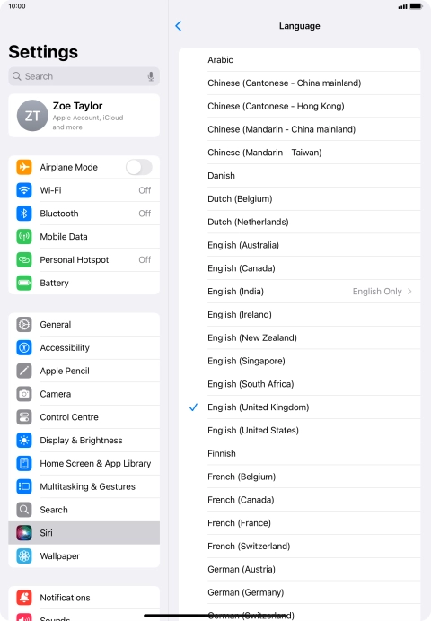 Press the required language.