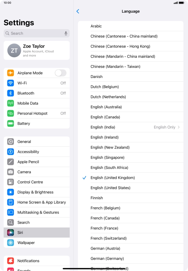 Press the required language.