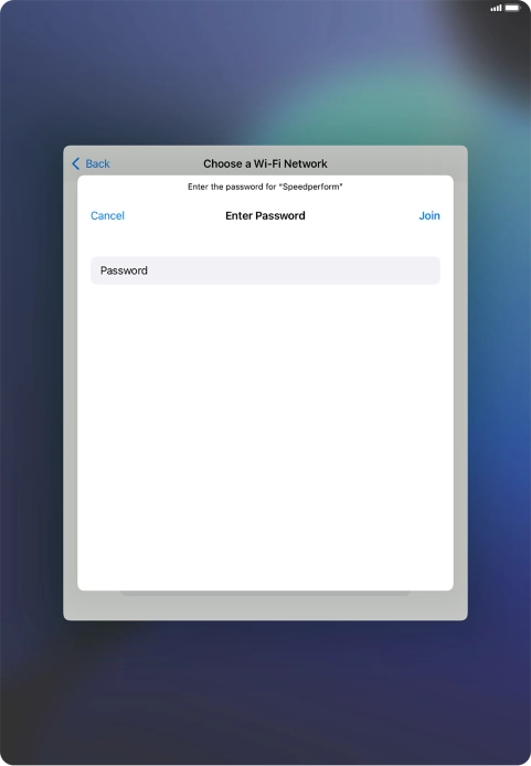 Key in the password for the Wi-Fi network and press Join. Key in the password for the Wi-Fi network and press Join.
