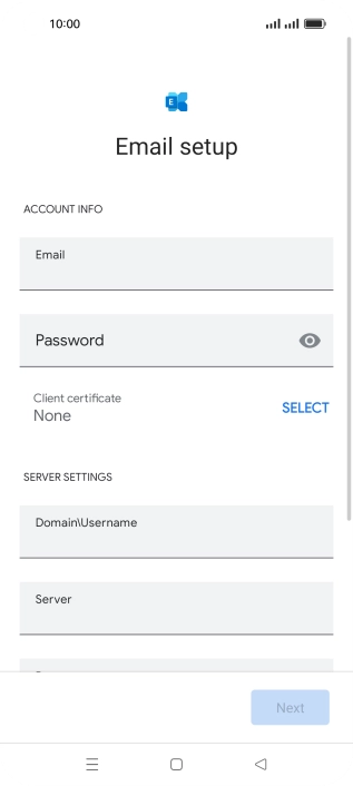 Press Password and key in the password for your email account.