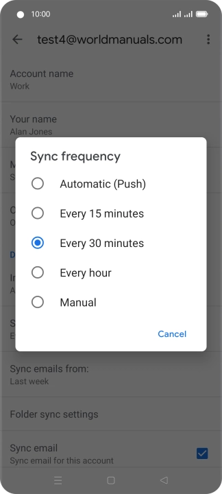 Press the required setting.