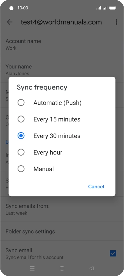 Press the required setting.