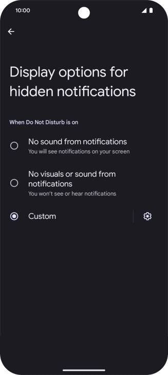 Press the required setting to turn display of the selected notification types on or off.